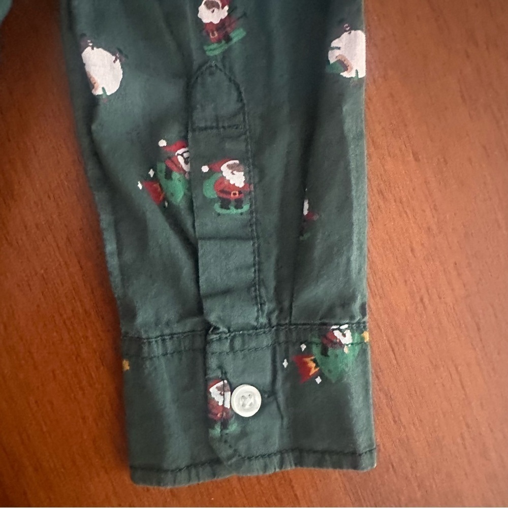 H&M Boys Santa Christmas Holiday Green Button Down Dress Shirt Size 7 Kids - Picture 5 of 6